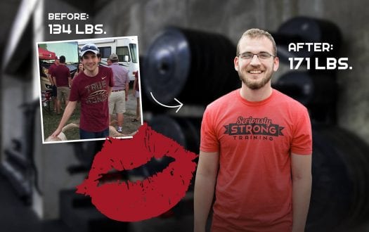 Adam's before-and-after transformation photo, 194 lbs to 171 lbs, Seriously Strong Training success story
