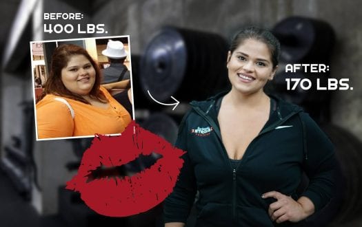 Athena's before-and-after transformation photo, 400 lbs to 170 lbs, Seriously Strong Training success story