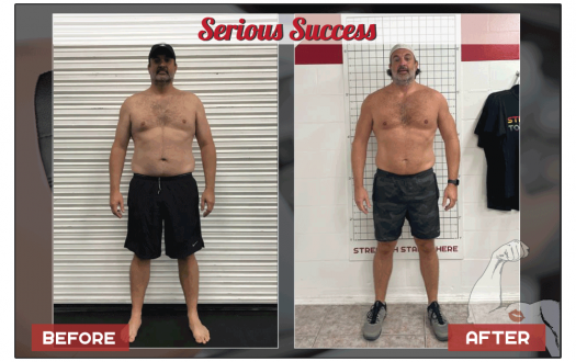 A Seriously Strong Training client's before-and-after weight loss transformation photo