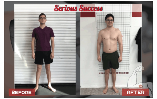 Nick's before-and-after weight loss transformation photo from a Seriously Strong Training success story